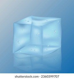 Set of vector illustrations of melting realistic style ice cubes