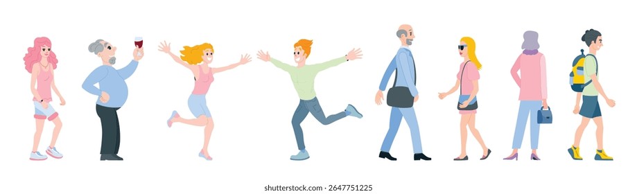 Un conjunto de Ilustraciones vectoriales de hombres y mujeres. Grupo de personas. 