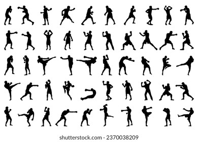 Set of vector illustrations of men's boxing silhouettes