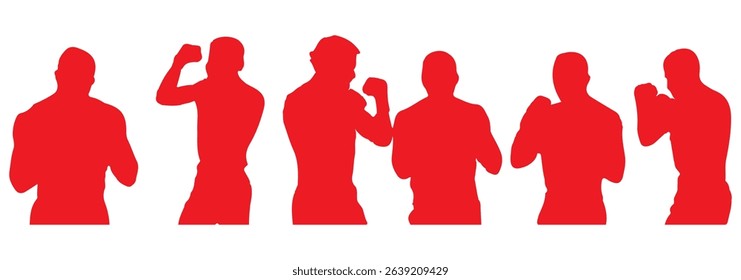 Set of vector illustrations of men's boxing silhouettes