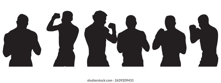 Set of vector illustrations of men's boxing silhouettes