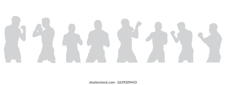 Set of vector illustrations of men's boxing silhouettes