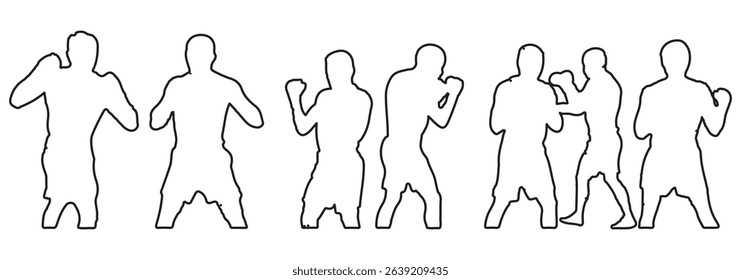 Set of vector illustrations of men's boxing silhouettes
