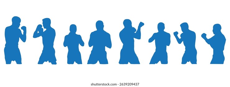 Set of vector illustrations of men's boxing silhouettes