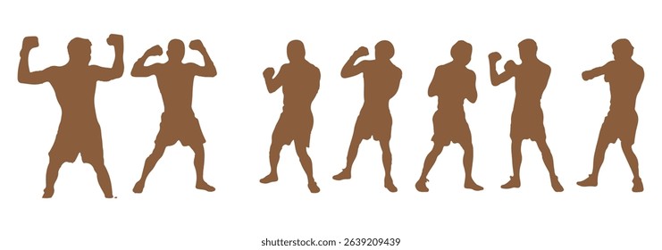Set of vector illustrations of men's boxing silhouettes