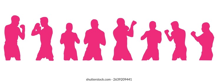Set of vector illustrations of men's boxing silhouettes