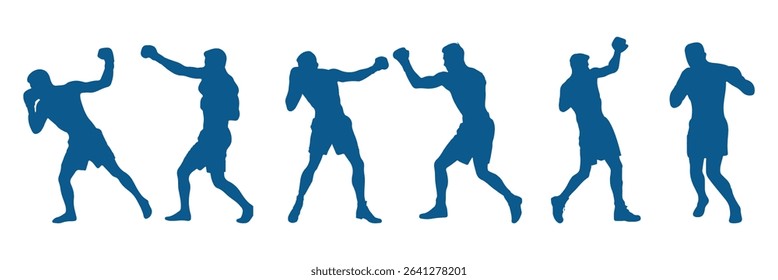 Set of vector illustrations of men's boxing silhouettes . Boxing kickboxing sport silhouette . EPS 10
