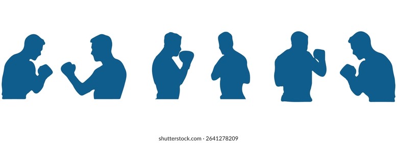 Set of vector illustrations of men's boxing silhouettes . Boxing kickboxing sport silhouette . EPS 10