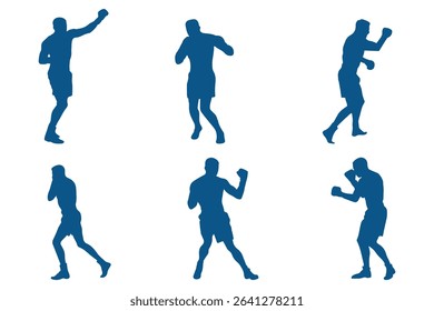 Set of vector illustrations of men's boxing silhouettes . Boxing kickboxing sport silhouette . EPS 10