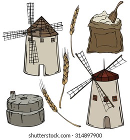 Set of vector illustrations mills