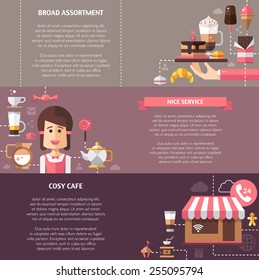 Set of vector illustrations of modern flat design coffee-shop, cafe and bakery icons