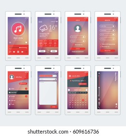 Set von Vektorgrafiken des modernen Smartphones mit Apps. Flaches Design-Template für mobile Apps. Weiße Smartphones. Vektorgrafik