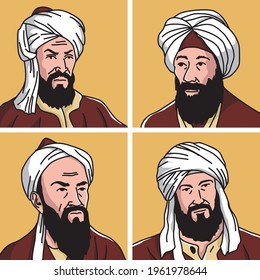 Set Of Vector Illustrations Of The Most Influential Islamic Scholars In The World