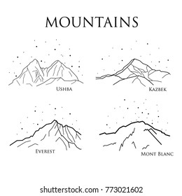 set of vector illustrations of mountain peaks