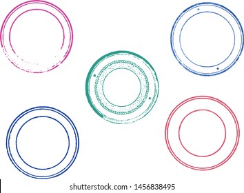 Set of vector illustrations of multicolor grunge blank empty rubber stamp template prints over white background