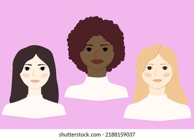 
set of vector illustrations of multiethnic women