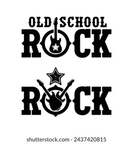 Set of vector illustrations. Musical mascot. Rock music. Design for t shirt or poster print. Hand drawn for rock-n-roll logo and emblem. Black tattoo.