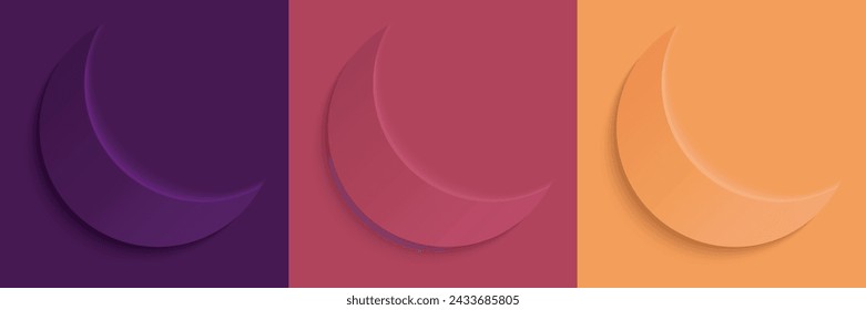 Set of vector illustrations with a new moon. Moon with shadow for cards, wallpapers, covers, posters and banners.