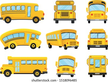 The Set Of Vector Illustrations Of Nine Bright Yellow School Buses