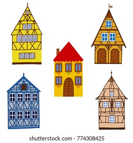 Set  of vector illustrations of old european houses. Collection in minimalist style