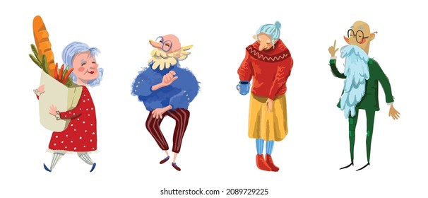set of vector illustrations of old people in cartoon style