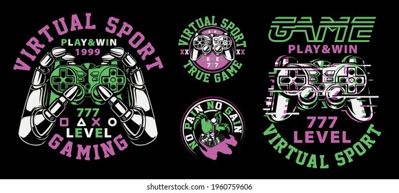 Set of vector illustrations on the gaming theme. Perfect for shirt prints, logos and many other.
