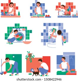Set of vector illustrations on a household theme. 