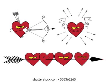 Set of vector illustrations on the love theme. The hunter and the victim. The concept of love. Template for Valentine's day.
