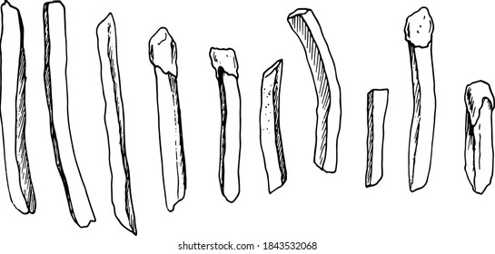 set of vector illustrations on the theme of fast food: french fries, some potato slices, some in sauce. Isolated objects for your design. Each object can be changed and moved.