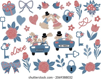 Set of vector illustrations on the theme of love, romance. 
