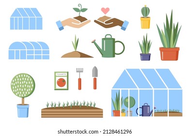 a set of vector illustrations on the theme of plants and gardening