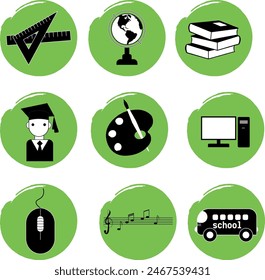 Set of vector illustrations on the theme of education. In line art style. Black and white. Vector.