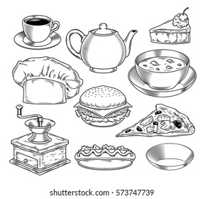 Set of vector illustrations on the theme of fast food cafe
