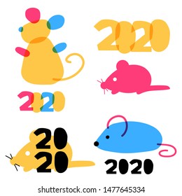 Set of vector illustrations on white background for 2020 new year.