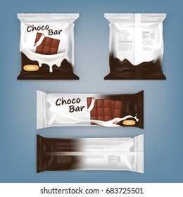 Set of vector illustrations of packing for chocolate bars, front and back, isolated. Used as a package template, design element