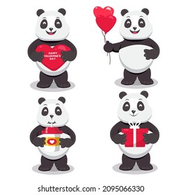 Set vector illustrations of panda, happy valentine, cartoon character illustration