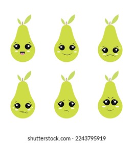 A set of vector illustrations of pear with different emotions.