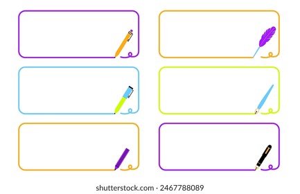 Conjunto de Ilustraciones vectoriales de marcos de plumilla con líneas suaves