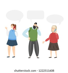 Set of vector illustrations of people talking on mobile phones. Illustration in cartoon style
