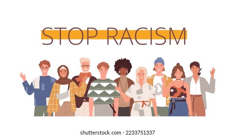 set of vector illustrations of people, women, men, with no racism text, top view. perfect for backgrounds, social media and more