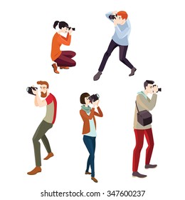 set of vector illustrations of photographers , in a cartoon style