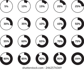 Conjunto de Ilustraciones vectoriales de gráficos circulares en diversas proporciones