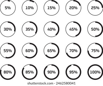 Set of Vector Illustrations of Pie Charts in Various Proportions