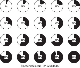 Set of Vector Illustrations of Pie Charts in Various Proportions