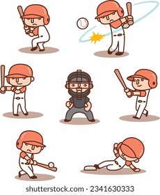 Set of vector illustrations playing baseball - batter, runner,umpire