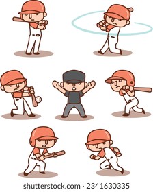 Set of vector illustrations playing baseball - batter, runner,umpire