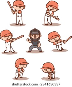 Set of vector illustrations playing baseball - batter, runner,umpire