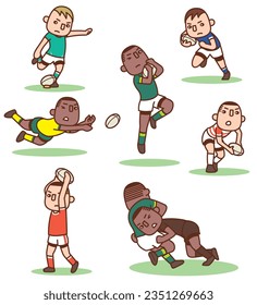 Set of vector illustrations playing rugby