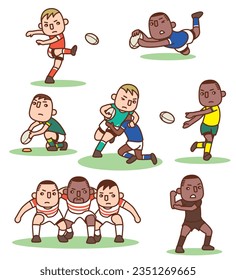 Set of vector illustrations playing rugby