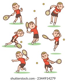 Set of vector illustrations playing tennis